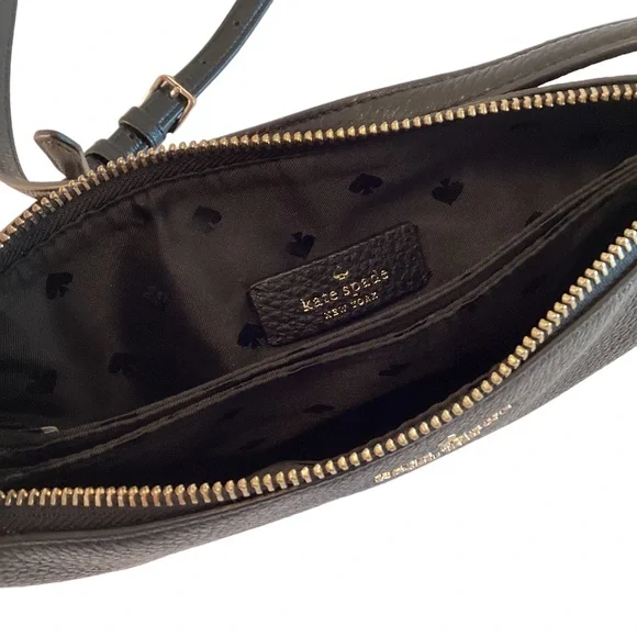 Kate Spade Purse Leila Triple Gusset Crossbody Black Pebbled Leather Medium Bag - Picture 6 of 13